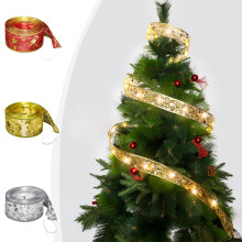 Christmas Ribbon Lights Fall Garland with Battery Operated LED String Lights, 118.11in Indoor Decorative Lights for Christmas Tree Home Party Decor
