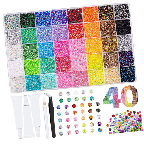 Multicolor Resin AB Rhinestones Set with Glues-40 squares