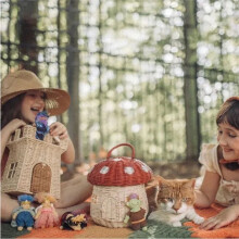 Rattan Woven Castle Basket Cute Hand Woven Storage Basket Vacation Outdoor Picnic Straw Bag Kids Toys Sundries Organizer