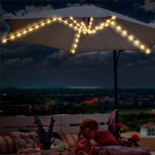 Luces para Sombrilla de Patio Luces para Sombrilla Impermeables con Energía Solar Patio Exterior con Control Remoto 8 Modos Cálidos
