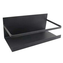 Magnetisches Adsorptionsregal, Gewürz- und Würzmittelregal, Platzsparend, Kühlschrank und Mikrowelle, Flaches Metallregal Schwarz