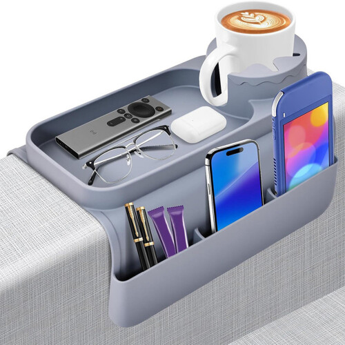 Permanent Sofa Side Tray for Coffee Cups Phones-Deep Blue 1