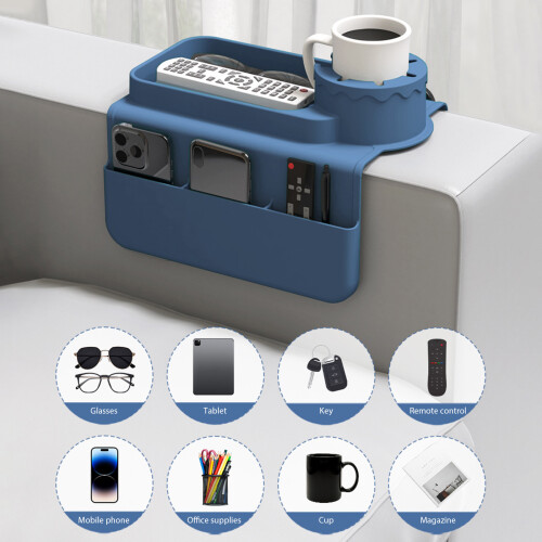 Permanent Sofa Side Tray for Coffee Cups Phones-Deep Blue 2