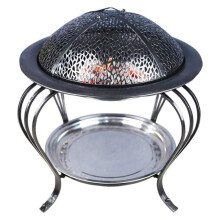 Wood Burning Outdoor Fire Pit with Grill, 2 in 1 Cast Iron BBQ Brazier, Multi‑Fuel Cooking for Camping