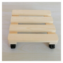 Plant Caddy with Wheels, Wooden Square Planter Stand, Indoor Outdoor, 25 cm 10 in
