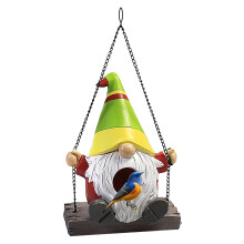 Bird House for Outside Hanging, Swinging Outdoor Gnome Birdhouse with CleanOut Hole (A)