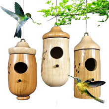 Bird Houses for Outside Hanging, Wooden Hummingbird and Wren House Set, 3 Pack (C)