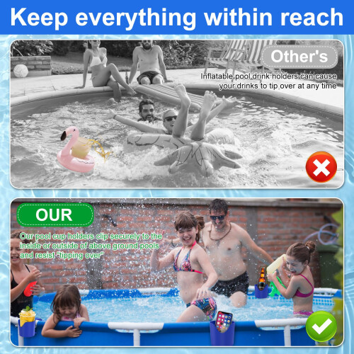 4 Pack Above Ground Pool Cup Holders Poolside Drink and Phone Holders with Drain Holes Stackable 2