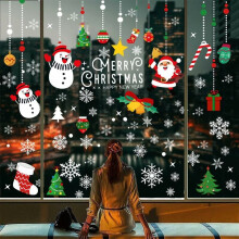 Adesivos natalinos reutilizáveis, transparentes e com elementos fofos, perfeitos para decoração de Natal em diversas superfícies.