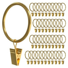 40 PCS Curtain Rings with Clips,Curtain Clip Rings Hooks,1.5 Inch Diameter Fits to 1.2 Inch Rod,Drapery Rings Gold