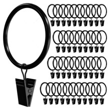 40 PCS Curtain Rings with Clips,Curtain Clip Rings Hooks,1.5 Inch Diameter Fits to 1.2 Inch Rod,Drapery Rings Black