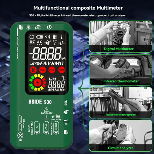 BSIDE Digital Multimeter Infrared Temperature 15V Diode LED Rechargeable  Multimeter DMM Red 2