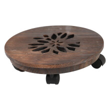 13 Inch Wooden Plant Caddy with Lockable Wheels, Heavy Duty Rolling Plant Stand for Indoor Outdoor Use