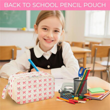 Leuke Etui voor Meisjes, Grote Corduroy Etui met Rits, Esthetische Etui met Compartimenten B