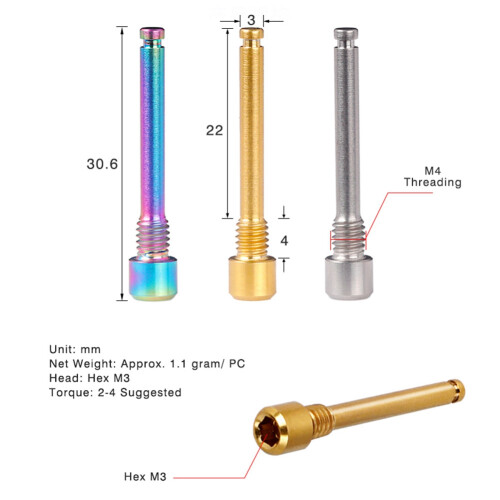 M4 Titanium Bolts for Bicycle Disc Brake Pad Threaded Pin Inserts Screw for XT R XT Hydraulic Disk Caliper-Titanium 2
