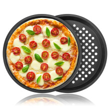 Bandeja para Pizza de 2 Piezas, Acero Al Carbono, Antiadherente, Bandeja para Pizza con Agujeros, 12 Pulgadas
