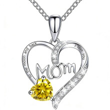 (【November】 Yellow Diamond, White gold) New Fashion Heart 12 Birthstone CZ Necklace, Holiday Gift Choker