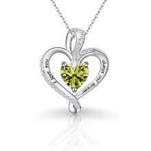 (【August】Light Green Diamond, Rose gold) Classic Elegant Women's New S925 Sterling Silver 12 Birthstone Heart Pendant Necklace