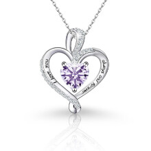 (【June】Light Purple Diamond, Rose gold) Classic Elegant Women's New S925 Sterling Silver 12 Birthstone Heart Pendant Necklace