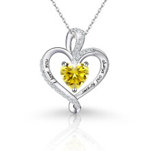 (【November】 Yellow Diamond, Rose gold) Classic Elegant Women's New S925 Sterling Silver 12 Birthstone Heart Pendant Necklace