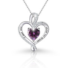(【February】Purple Diamond, Gold color) Classic Elegant Women's New S925 Sterling Silver 12 Birthstone Heart Pendant Necklace