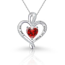 (【January】 Red Diamond, White gold) Classic Elegant Women's New S925 Sterling Silver 12 Birthstone Heart Pendant Necklace