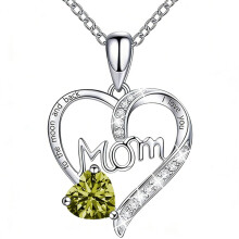 (【August】Light Green Diamond, Rose gold) New Fashion Heart 12 Birthstone CZ Necklace, Holiday Gift Choker