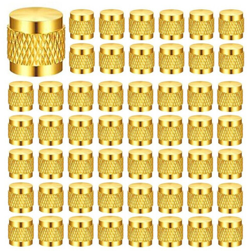 100 Peças Tampa de Latão de 1/4 Polegadas, Tampas de Latão Sólido com Vedação de Anel de Neoprene, Tampas de Válvula SAE HVAC de 1/4 Polegadas