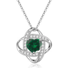 (【May】 Green Diamond, White gold) Women's New Eternal Heart S925 Sterling Silver Double Layer Necklace, 12 Birthstone Pendant Choker