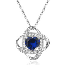 (【September】 Deep Blue Diamond, White gold) Women's New Eternal Heart S925 Sterling Silver Double Layer Necklace, 12 Birthstone Pendant Choker