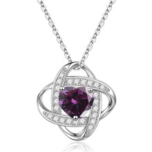 (【February】Purple Diamond, White gold) Women's New Eternal Heart S925 Sterling Silver Double Layer Necklace, 12 Birthstone Pendant Choker