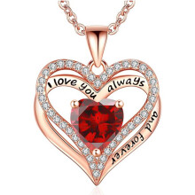 (January【Red Diamond】, White gold) Women's New Eternal Heart S925 Silver Double Layer Necklace, 12 Birthstone Pendant