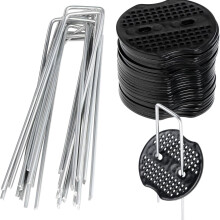 50 Pack Galvanized Landscape Staples with Gaskets, RustResistant U Shaped Garden Stakes for Weed Barrier and Ground Anchoring