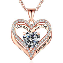 (April【White Diamond】, Gold color) Women's New Eternal Heart S925 Silver Double Layer Necklace, 12 Birthstone Pendant