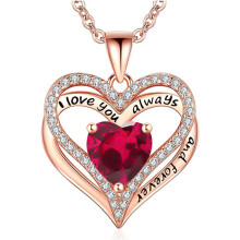 (July【Rose Diamond】, Rose gold) Women's New Eternal Heart S925 Silver Double Layer Necklace, 12 Birthstone Pendant