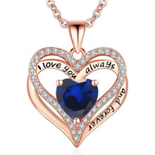 (September【Dark Blue Diamond】, Gold color) Women's New Eternal Heart S925 Silver Double Layer Necklace, 12 Birthstone Pendant