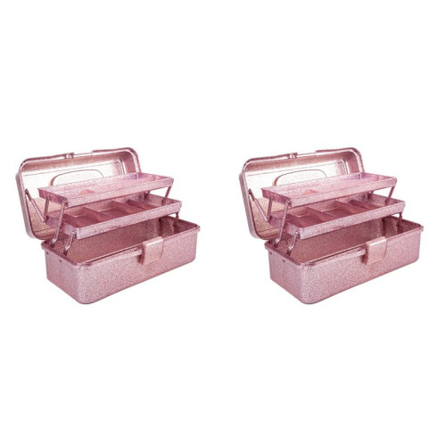 2X Glitter  &  Tool Storage Box,3-Layer Stackable Carry Tackle Box Sewing Box Organizer for Art
