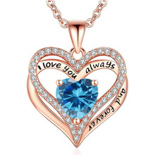 (December【Lake Blue Diamond】, Gold color) Women's New Eternal Heart S925 Silver Double Layer Necklace, 12 Birthstone Pendant
