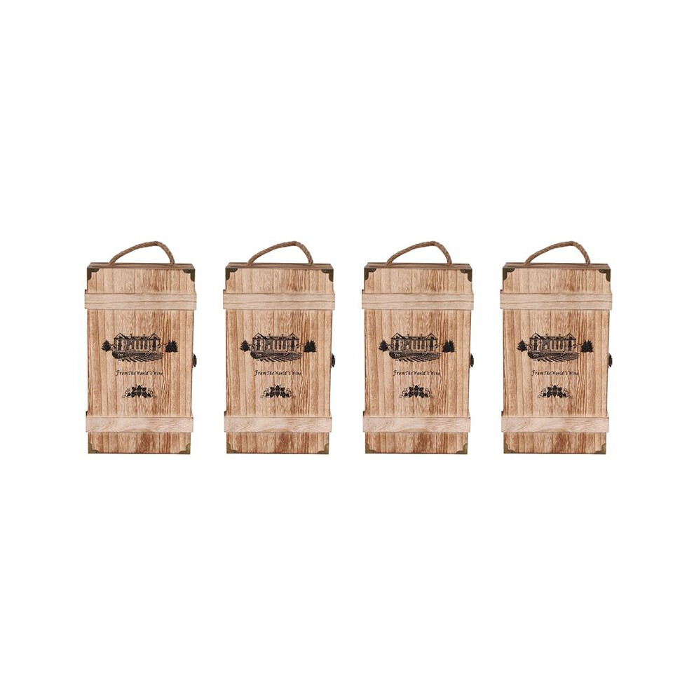 Brecantia 4X Vintage Wood 2 Red Wine Bottle Box Carrier Crate Case Storage Carrying Display Holder Birthday Party Christmas Gift