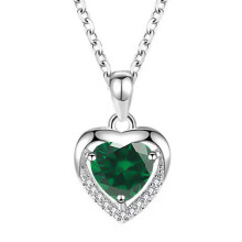 (【May】 Green Diamond, White gold) Classic Elegant Women's New 925 Sterling Silver Ocean Heart Necklace, 12 Birthstone Pendant Choker