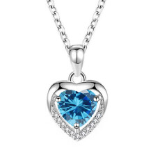 (【December】 Blue Diamond, Gold color) KOUYI Women's New 925 Sterling Silver Ocean Heart Necklace, 12 Birthstone Pendant Choker