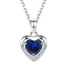 (【September】 Deep Blue Diamond, White gold) KOUYI Women's New 925 Sterling Silver Ocean Heart Necklace, 12 Birthstone Pendant Choker