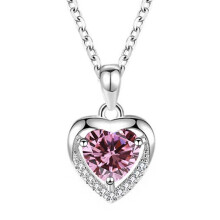 (【October】 Pink Diamond, White gold) KOUYI Women's New 925 Sterling Silver Ocean Heart Necklace, 12 Birthstone Pendant Choker