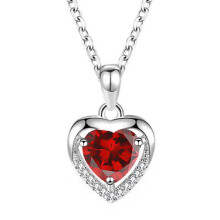 (【January】 Red Diamond, White gold) Classic Elegant Women's New 925 Sterling Silver Ocean Heart Necklace, 12 Birthstone Pendant Choker