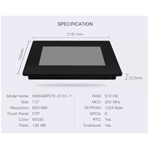2X Tela Inteligente NX8048P070-011C-Y Tela de Toque Capacitiva de 7 Polegadas com Display de Módulo HMI TFT LCD de Carcaça 2