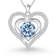 ([March] Light Blue Diamond, Rose Gold) Classic Elegant Women's New S925 Sterling Silver Heart Necklace, 12 Birthstone Pendant Choker