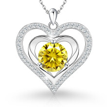 ([November] Yellow Diamond, White Gold) Classic Elegant Women's New S925 Sterling Silver Heart Necklace, 12 Birthstone Pendant Choker