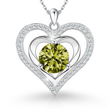 ([August] Light Green Diamond, Rose Gold) Women's New S925 Sterling Silver Heart Necklace, 12 Birthstone Pendant Choker