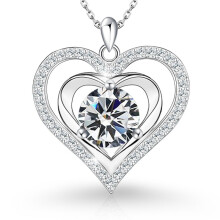 ([April] White Diamond, White Gold) Classic Elegant Women's New S925 Sterling Silver Heart Necklace, 12 Birthstone Pendant Choker