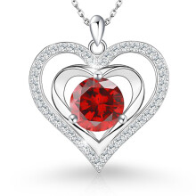 ([January] Red Diamond, White Gold) Classic Elegant Women's New S925 Sterling Silver Heart Necklace, 12 Birthstone Pendant Choker